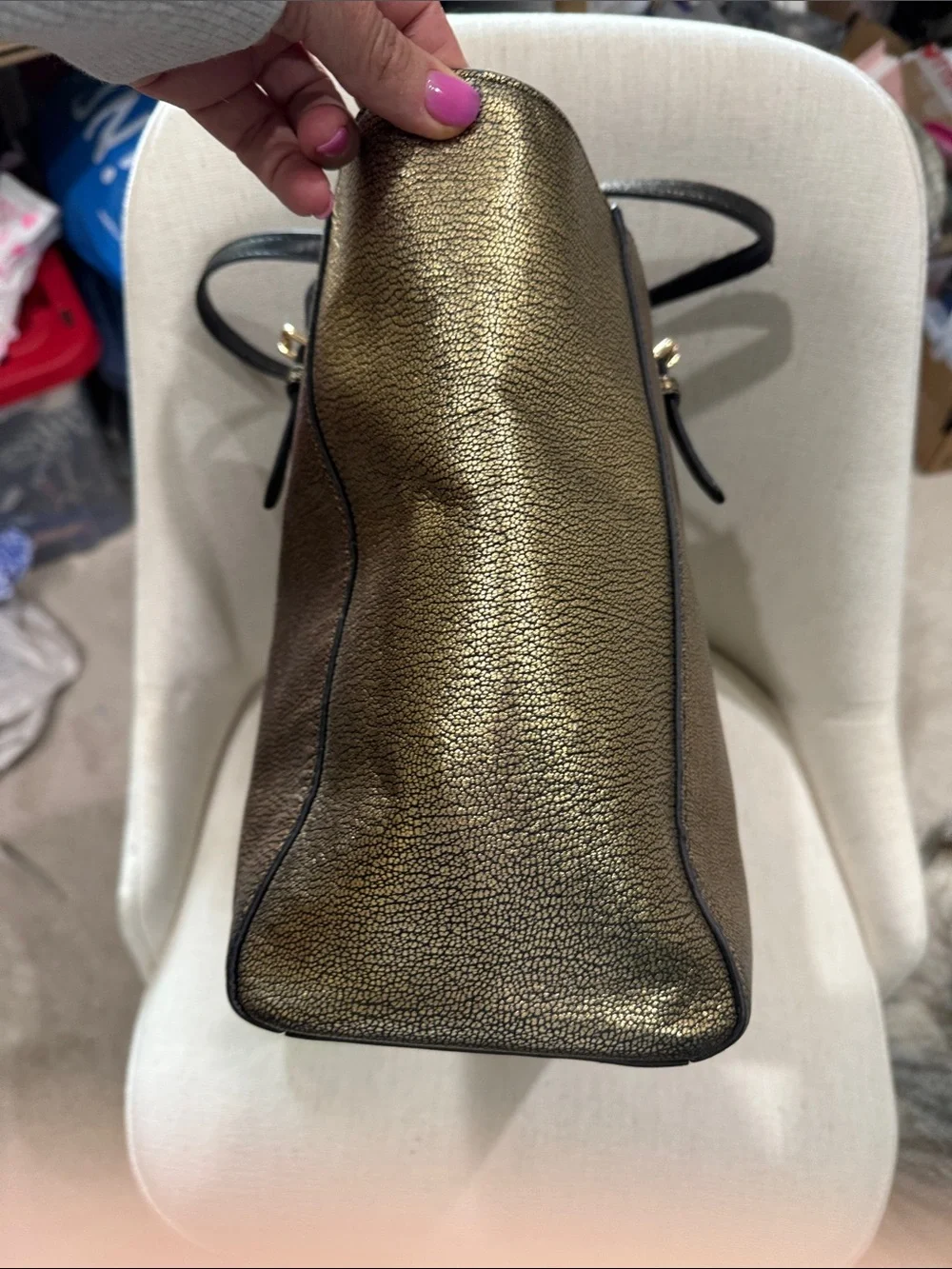 Coach Metallic Bronze Double-Handle Tote & Gold hang tag